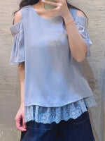 Open Shoulder Lace Hem Chiffon Top (4 colours) (pre order)