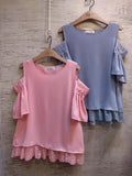 Open Shoulder Lace Hem Chiffon Top (4 colours) (pre order)