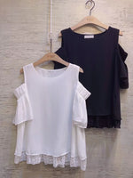 Open Shoulder Lace Hem Chiffon Top (4 colours) (pre order)