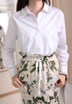 White Shirt with Imitation Pearls on Collar and Cuff