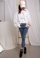 Ruffle Trim See Through Lace Blouse