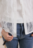 Ruffle Trim See Through Lace Blouse