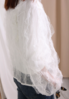 Ruffle Trim See Through Lace Blouse