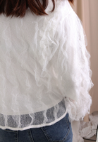Ruffle Trim See Through Lace Blouse