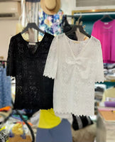 Picot Edge Pom Pom Embroidered Top (2 colours) (pre order)