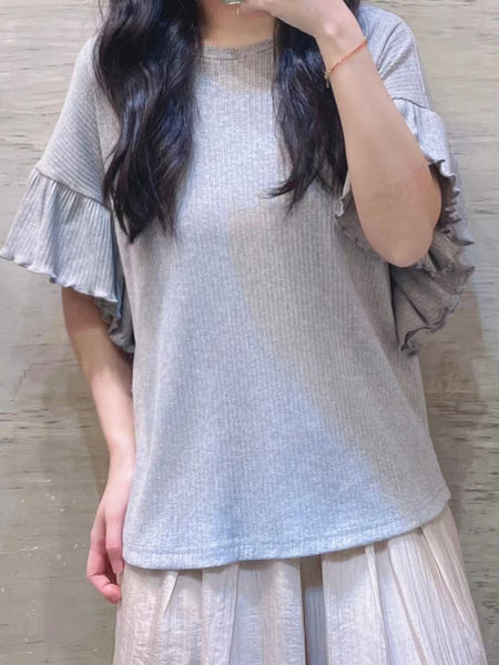 Ruffle Trimmed Sleeves Weaving Top (4 colours) (pre order)