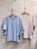 Ruffle Trimmed Sleeves Weaving Top (4 colours) (pre order)