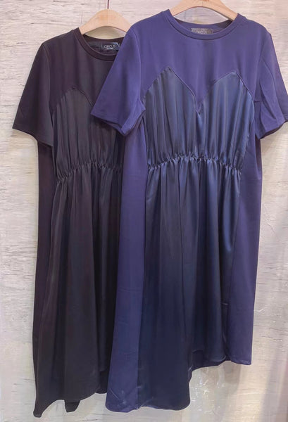 Mixed Fabric Asymmetric Hem Dress (2 colours) (pre order)