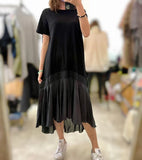 Mixed Fabric Pleated Hem OP (2 colours) (pre order)
