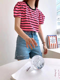 Puff Sleeves Striped Top (3 colours) (pre order)