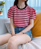 Puff Sleeves Striped Top (3 colours) (pre order)