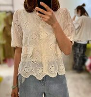 Picot Hem Embroidered Top (3 colours) (pre order)