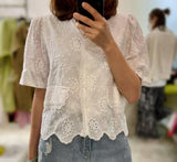 Picot Hem Embroidered Top (3 colours) (pre order)