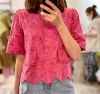 Picot Hem Embroidered Top (3 colours) (pre order)