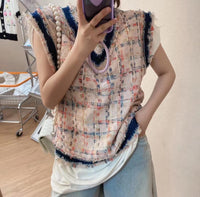 Tassels Edged Checkered Vest (2 colours) (pre order)