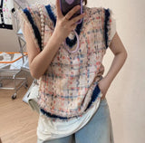 Tassels Edged Checkered Vest (2 colours) (pre order)