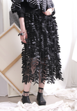 (Korean) Fringing Trims Mesh Layer Skirt – Beige