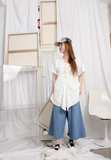 Mixed Fabric Front Ruching Top