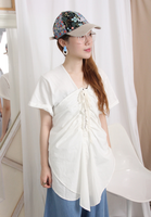 Mixed Fabric Front Ruching Top