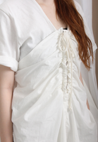 Mixed Fabric Front Ruching Top