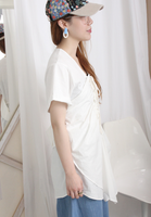 Mixed Fabric Front Ruching Top