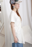 Mixed Fabric Front Ruching Top