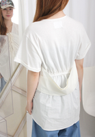 Mixed Fabric Front Ruching Top