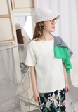 Asymmetric Mixed Fabric Layered Sleeves Top