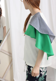 Asymmetric Mixed Fabric Layered Sleeves Top