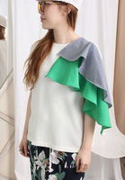 Asymmetric Mixed Fabric Layered Sleeves Top