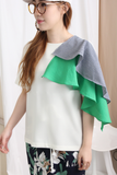 Asymmetric Mixed Fabric Layered Sleeves Top