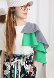 Asymmetric Mixed Fabric Layered Sleeves Top