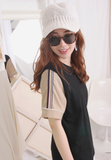 Contrast Color Mixed Fabric Sleeves Top