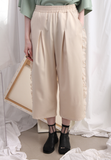 (Korean) Chiffon Ruffle Side Trims Wide Legs Trousers – Beige, BOTTOMS, KOREAN, Drive Store