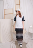Contrast Color Mixed Fabric Sleeves Top
