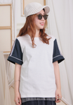 Contrast Color Mixed Fabric Sleeves Top