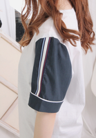 Contrast Color Mixed Fabric Sleeves Top
