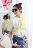 (Korean) Detachable Ruffle Trim Blouse – Pale Yellow