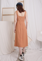 (One Piece) Pinstriped Front Twist Sling Dress