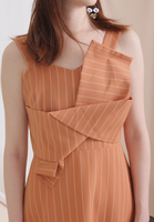 (One Piece) Pinstriped Front Twist Sling Dress