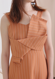 (One Piece) Pinstriped Front Twist Sling Dress