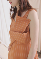 (One Piece) Pinstriped Front Twist Sling Dress