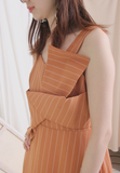 (One Piece) Pinstriped Front Twist Sling Dress
